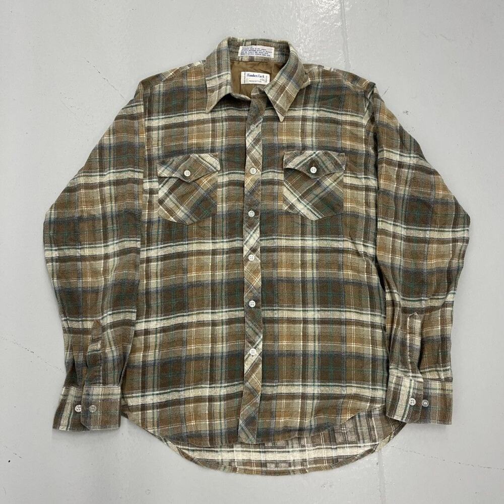 Vintage 70s Lumber Jack Brown/Green Plaid Cotton Flannel